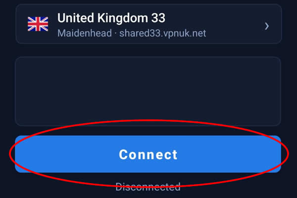 Android VPNUK App - Select server