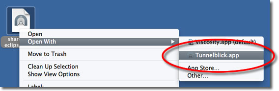 Open the .ovpn file with Tunnelblick